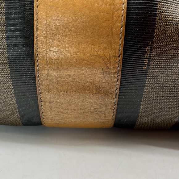 Fendi 1925 Pequin Boston Brown Tan Stripe Vintage Leather Handle Satchel Bag - Picture 4 of 16